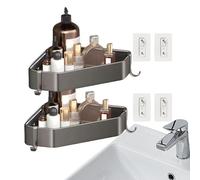 Genérico Triangular Bathroom Rack, Rustproof No-Drill Corner Organizer, Space-Saving Shower Storage, Modern Wall Mount Shelf for Home, Bathroom, Apartment, Aluminum Alloy Gray