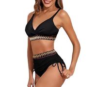 Genérico Trikinis Mujer BañAdor Mujer Palabra De Conjunto de Bikini Cintura Alta para, 2 Piezas, Cuello en V, Fruncido, para Playa y Piscina BañAdor Push-Up con Relleno Bikinis (Black, M)