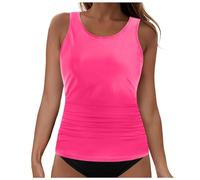 Genérico Trikinis Mujer Bikini+Reductor+Pecho+Mujer Womens Bikini Swimsuits Two Piece Bathing Suit Double Straps Solid Color Swim Tank Tops Swimwear S 2XL BañAdor Push-Up con (Hot Pink, XL)