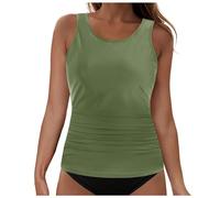 Genérico Trikinis Mujer Bikini+Reductor+Pecho+Mujer Womens Bikini Swimsuits Two Piece Bathing Suit Double Straps Solid Color Swim Tank Tops Swimwear S 2XL BañAdor Push-Up con (Army Green, XXL)