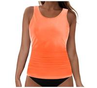 Genérico Trikinis Mujer Bikini+Reductor+Pecho+Mujer Womens Bikini Swimsuits Two Piece Bathing Suit Double Straps Solid Color Swim Tank Tops Swimwear S 2XL BañAdor Push-Up con (Orange, XXL)