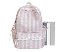Genérico Trim Cute Preppy Striped Design Bookbag Bow Backpack with Lace