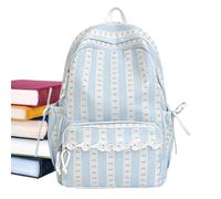 Genérico Trim Cute Preppy Striped Design Bookbag Bow Backpack with Lace