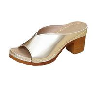 Genérico Tropeziennes Sandalias Mujer 2025 Sandalias De Playa Casual Para Mujer Corte Verano Primavera Vestidas Occidentales Moda Lindas Sexy Tacón Cuña Tendencia, Tacón Cuñado, dorado, 43 EU Large