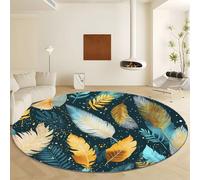 Genérico Tropical Leaves Animal Feathers Round Rugs Diameter 80 cm, Dark Green Non-Slip Non-Shedding Area Rug - Machine Washable Soft Short Pile Circle Carpet for Living Room Bedroom Kids Room Decor