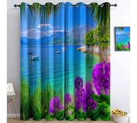 Genérico Tropicales Flores Palmeras Playa, Cortinas Ollaos 2 Piezas, Suaves Cortinas Opacas, Verde Impresión Curtains para Salon Dormitorio Cocina Habitacion Niño 92An x 214Al cm