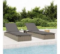 Genérico Tumbona 1 ud con mesita ratán sintético Gris,Mobiliario,Muebles de jardín,Asientos de Exterior,Tumbonas-319633