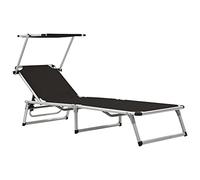 Genérico Tumbona Plegable con Techo Aluminio y textileno Negra,Tumbonas-44333