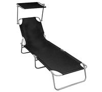 Genérico Tumbona Plegable con toldo de Aluminio Negra,Asientos de Exterior,Tumbonas-47770