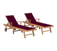 Genérico Tumbonas 2 uds Madera Maciza de Teca con cojín Rojo Tinto,Tumbonas-3073195