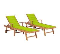 Genérico Tumbonas 2 Unidades Madera Maciza Teca con cojín Verde chillón,Tumbonas-3073197