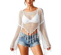 Genérico Túnica de Punto de Lujo para Playa con Detalle de Flecos, Ligera y de Malla, excelente para el Calor