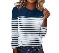 Genérico Túnica Mujer Manga Larga Verano Sudaderas Casual Tops Ocio Cuello Redondo Rayas Blusa Elegante Vintage Sudadera Básica Clásica Otoño Elegante Blusa, azul, 4X-Large