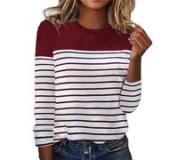 Genérico Túnica Mujer Manga Larga Verano Sudaderas Casual Tops Ocio Cuello Redondo Rayas Blusa Elegante Vintage Sudadera Básica Clásica Otoño Elegante Blusa, rojo, M