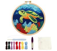 Generico Turtle Punch Embroidery Kit - Stitching Embroidery Kits | Punch Needle Kit | Green Sea Hooking Beginner Kits | Arts and Crafts Embroidery Tool for Kids and Adults with Needle Instruction