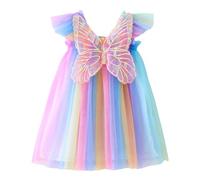 Genérico Tutu Ballet Niña Tutu Niña Falda Vestido Tie-Dye Arcoíris con Alas Y Manga Volante, Tutú Fantástico para Fiestas Temáticas, Hadas Y Actuaciones Infantiles
