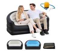 Genérico Twin Size Inflatable Sofa with Foot Pump, Flocked Air Couch for 2 Adults, Portable Double Seat for Camping, Beach, Travel and Home, 200 kg Capacity，Blue