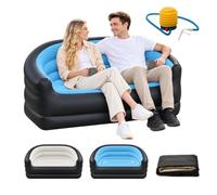 Genérico Twin Size Inflatable Sofa with Foot Pump, Flocked Air Couch for 2 Adults, Portable Double Seat for Camping, Beach, Travel and Home, 200 kg Capacity，Gray