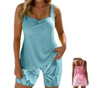 Genérico Two-Piece Body-Covering Printed Boxer Swimsuit,Women's Backless Printed Vacation Swimwear,Print Swimsuits with Board Shorts (FR/ES, Letras, L, Regular, Regular, Dark Blue)