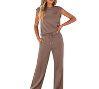 Genérico Two Piece Sets for Women Summer Sleeveless, Casual Travel Vacation Outfits, Matching Wide Leg, Travel Vacation Beach Lounge (Coffee,M)