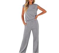 Genérico Two Piece Sets for Women Summer Sleeveless, Casual Travel Vacation Outfits, Matching Wide Leg, Travel Vacation Beach Lounge (Gray,S)