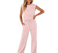 Genérico Two Piece Sets for Women Summer Sleeveless, Casual Travel Vacation Outfits, Matching Wide Leg, Travel Vacation Beach Lounge (Pink,2XL)