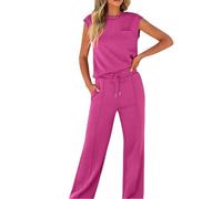 Genérico Two Piece Sets for Women Summer Sleeveless, Casual Travel Vacation Outfits, Matching Wide Leg, Travel Vacation Beach Lounge (Rose Red,3XL)