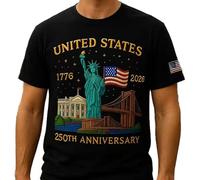 Genérico U.S. 250th Anniversary Edition T-Shirt, 250 Years American Flag Statue of Liberty 250th Anniversary USA T-Shirt (Black,XXL)