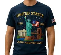 Genérico U.S. 250th Anniversary Edition T-Shirt, 250 Years American Flag Statue of Liberty 250th Anniversary USA T-Shirt (Blue,S)