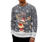 Genérico Ugly Christmas Sweater for Men with Reindeer Print, Long Sleeve Pullover Comfortable Round Neck, Fun Xmas Party Costume and Festive Family Matching Outfit