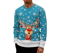 Genérico Ugly Christmas Sweater for Men with Reindeer Print, Long Sleeve Pullover Comfortable Round Neck, Fun Xmas Party Costume and Festive Family Matching Outfit