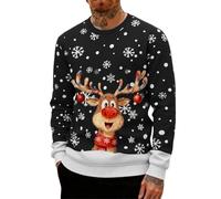Genérico Ugly Christmas Sweater for Men with Reindeer Print, Long Sleeve Pullover Comfortable Round Neck, Fun Xmas Party Costume and Festive Family Matching Outfit