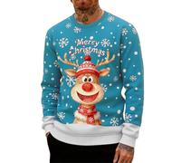Genérico Ugly Christmas Sweater for Men with Reindeer Print, Long Sleeve Pullover Comfortable Round Neck, Fun Xmas Party Costume and Festive Family Matching Outfit