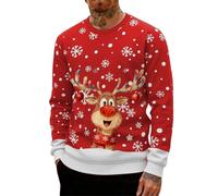 Genérico Ugly Christmas Sweater for Men with Reindeer Print, Long Sleeve Pullover Comfortable Round Neck, Fun Xmas Party Costume and Festive Family Matching Outfit