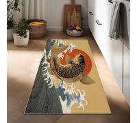 Genérico Ukiyo-E Japonés Alfombra De Pasillo 40 x 120 cm Koi Dorado Olas del Océano Alfombra Larga Alfombrar Estrecha Antideslizante Lavable, para Entrada Cocina O Pasillo Suave Y Fácil De Limpiar