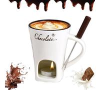 Genérico Ultimate Chocolate Fondue Mug Set Ceramic Personal Melting Cup for Cheese, Ideal for Romantic Evenings - Includes Fondue Cups with Forks & Tealight Candle Mini Simmer Mug. (White)