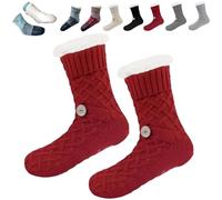 Genérico Ultra-Thick Cashmere Slipper Home Sock, Cozy Cute Non-slip Fluffy Soft Winter Home Socks, Indoor Home for Women (Red)