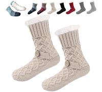 Genérico Ultra-Thick Cashmere Slipper Home Sock, Cozy Cute Non-slip Fluffy Soft Winter Home Socks, Indoor Home for Women (Khaki)
