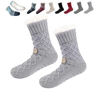 Genérico Ultra-Thick Cashmere Slipper Home Sock, Cozy Cute Non-slip Fluffy Soft Winter Home Socks, Indoor Home for Women (Grey)