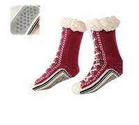 Genérico Ultra-thick Cashmere Slipper Home Socks,Womens Winter Fleece Lined Slipper Sock,Cozy Socks with Non Slip Soft Bottoms (Red, Adulto, Talla única, Letras, Sistema tallas calzado EU, mediano)