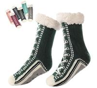 Genérico Ultra-Thick Cute Slipper Home Sock for Women, Non-Slip Fluffy Warm Winter Cozy Soft Cashmere Fleece Lined Socks (Green)