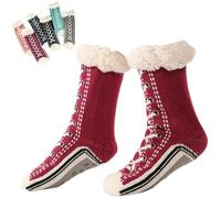 Genérico Ultra-Thick Cute Slipper Home Sock for Women, Non-Slip Fluffy Warm Winter Cozy Soft Cashmere Fleece Lined Socks (Wine Red)