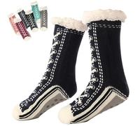 Genérico Ultra-Thick Cute Slipper Home Sock for Women, Non-Slip Fluffy Warm Winter Cozy Soft Cashmere Fleece Lined Socks (Black)