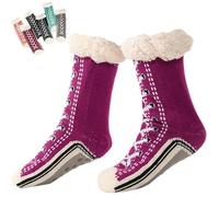 Genérico Ultra-Thick Cute Slipper Home Sock for Women, Non-Slip Fluffy Warm Winter Cozy Soft Cashmere Fleece Lined Socks (Purple)