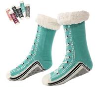 Genérico Ultra-Thick Cute Slipper Home Sock for Women, Non-Slip Fluffy Warm Winter Cozy Soft Cashmere Fleece Lined Socks (Light Blue)