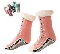 Genérico Ultra-Thick Cute Slipper Home Sock for Women, Non-Slip Fluffy Warm Winter Cozy Soft Cashmere Fleece Lined Socks (Pink)