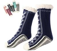 Genérico Ultra-Thick Cute Slipper Home Sock for Women, Non-Slip Fluffy Warm Winter Cozy Soft Cashmere Fleece Lined Socks (Deep Blue)