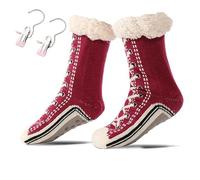 Genérico Ultra-thick Slipper Home Socks, Non-Slip Fluffy Warm Winter Home Socks, Indoor Wear (Wine Red)