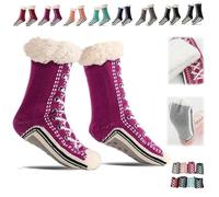 Genérico Ultra-Thick Warm Cashmere Slipper Socks for Women,Soft Fuzzy Home Socks,Non Slip Christmas Sock (Purple, Una talla, Adulto, Mujer, Talla única, Letras, Sistema tallas calzado EU, mediano)