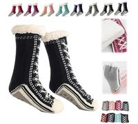 Genérico Ultra-Thick Warm Cashmere Slipper Socks for Women,Soft Fuzzy Home Socks,Non Slip Christmas Sock (Black, Una talla, Adulto, Mujer, Talla única, Letras, Sistema tallas calzado EU, mediano)